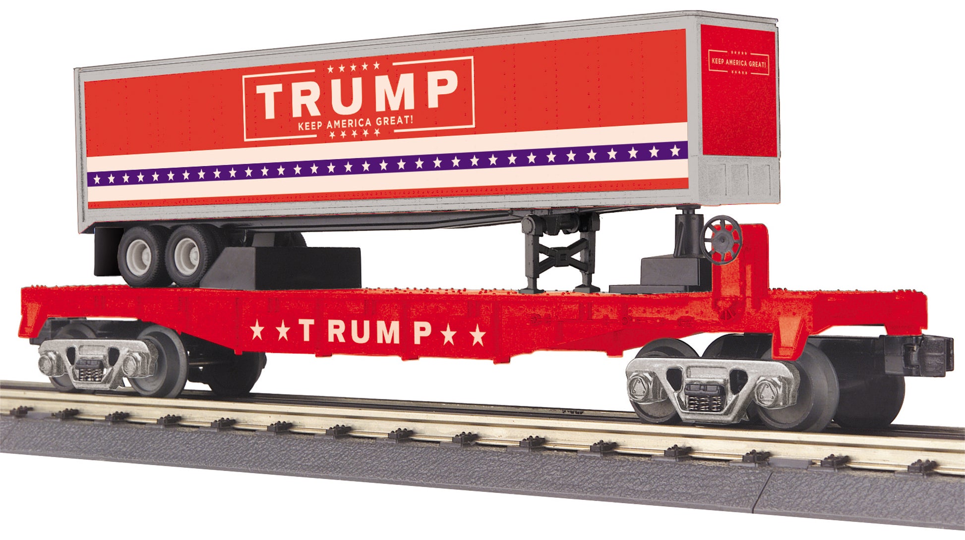 MTH 30-76839 O Donald J. Trump RailKing Flat Car w/40' Trailer