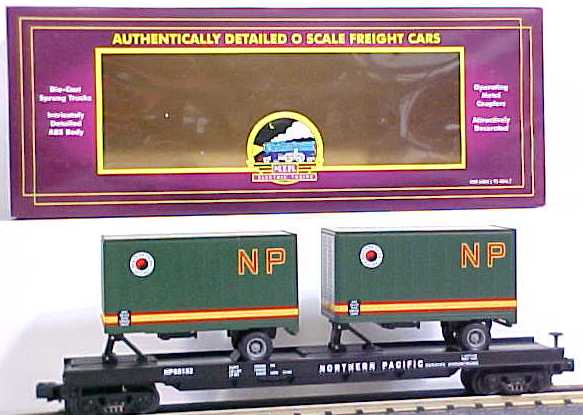 MTH 20-98105 Northern Pacific Flatcar with 2 Short NP Trailers #66152