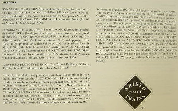 Aristo-Craft 22211 G Scale Pennsylvania RS-3 Diesel Engine #8832