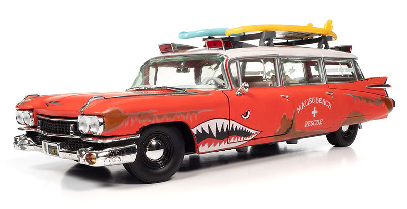 Auto World 312 1:18 1959 Cadillac Eldorado Ambulance Surf Shark Diecast Model