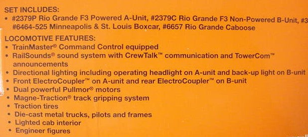 Lionel 6-31727 PWC #2291W D&RGW F3 O Gauge Diesel Freight Train Set