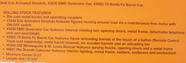 Lionel 6-31727 PWC #2291W D&RGW F3 O Gauge Diesel Freight Train Set