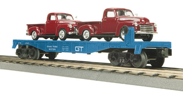 MTH 30-76287 O Grand Trunk Flat Car with 2 ‘50 GMC Pickups