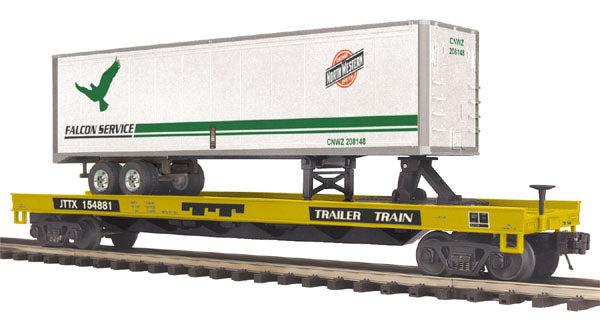 MTH 20-98632 O Gauge Chicago Northwestern Flat Car  #154881 with 48’ Trailer