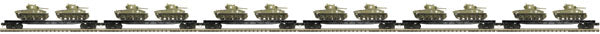 MTH 20-90431 O Norfolk & Western 60’ Flat Car Set w/Sherman Tank Load (Set of 6)