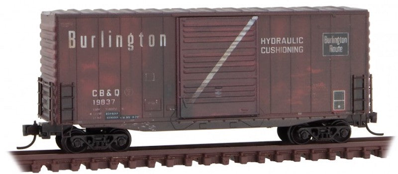 Micro-Trains 10144140 N CB&Q Weathered 40' Hy-Cube Boxcar #19837