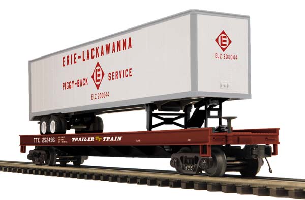MTH 20-98693 O Erie Lackawanna Flat Car w/ 48' Trailer #252496