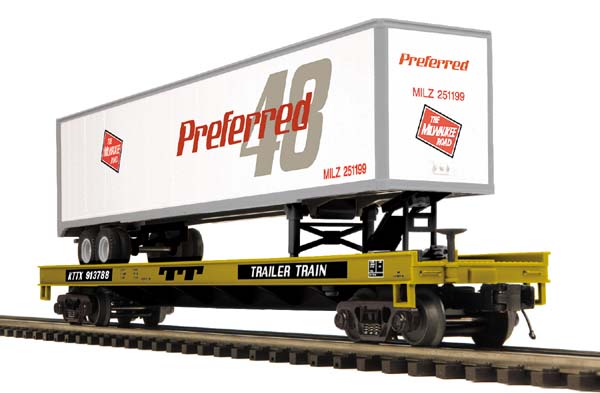 MTH 20-98694 O Milwaukee Road Flat Car w/ 48' Trailer #913788