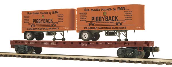 MTH 20-98696 CN Flatcar with 2 PUP Trailers