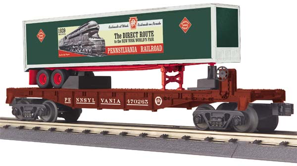 MTH 30-76357 O Gauge Pennsylvania Flat Car w/ Trailer #470265