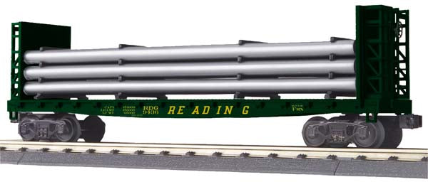 MTH 30-76362 Reading Flat Car - w/Bulkheads & Pipe Load