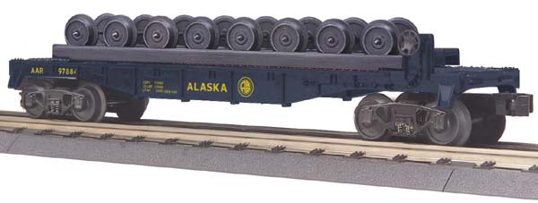 MTH 30-76366 O Alaska RailKing Flat Car with Wheel Set #97884