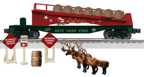 Lionel 6-26661 O Gauge Reindeer Feed Barrel Ramp Car Pack