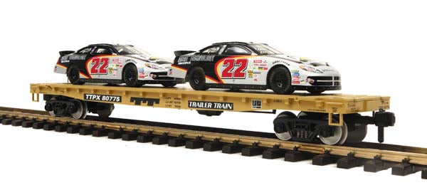 MTH 70-76058 G Scale TTX Flat Car with CAT Racing Cars (2)