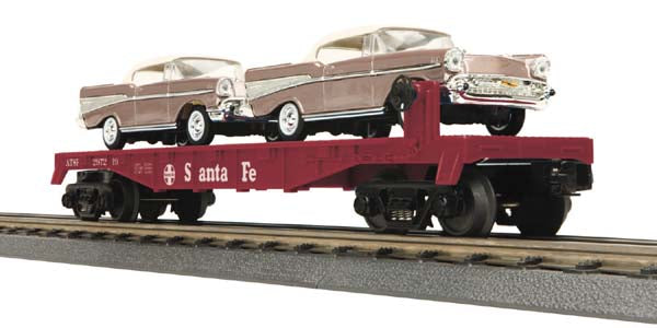 MTH 30-76381 Santa Fe Flat Car with 2 '57 Chevys
