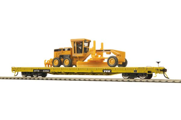 MTH 80-98023 TTX HO Scale 60' Wood Deck Flat Car w/163H Motor Grader