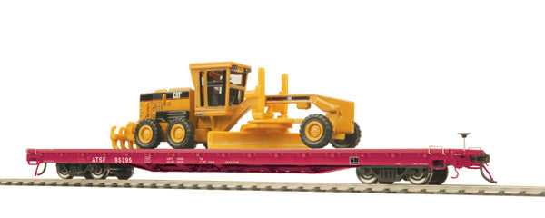 MTH 80-98021 Santa Fe HO Scale 60' Wood Deck Flat Car w/163H Motor Grader