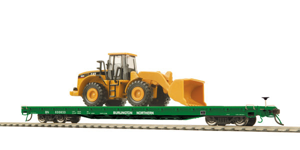 MTH 80-98010 Burlington Northern HO 60' Wood Deck Flat Car w/ 950G Wheel Loader