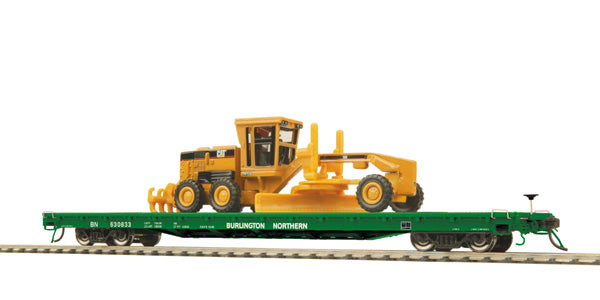 MTH 80-98018 Burlington Northern HO 60' Wood Deck Flat Car w/163H Motor Grader