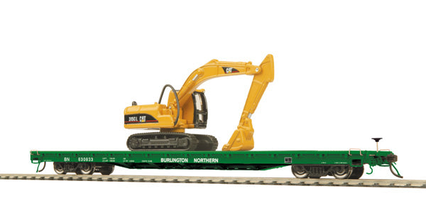 MTH 80-98026 Burlington Northern HO 60' Wood Deck Flat Car w/ 315C Excavator
