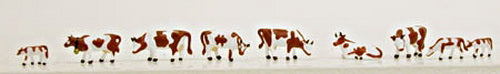 Model Power 1353 N Scale Brown & White Cow Figures (Set of 9)