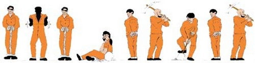 Model Power 1377 N Prisoner in Orange Jumpsuits Figures (Set of 9)