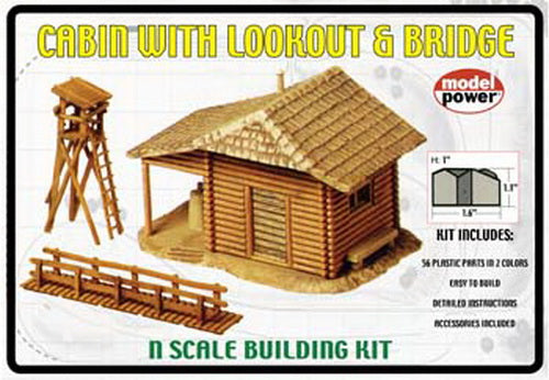Model Power 1582 N Scale Cabin w/Lookout & Bridge Building Kit