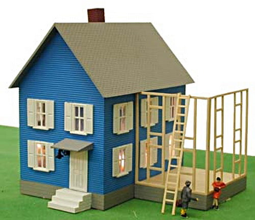 Model Power 585 HO Scale Built-up Mr Rogers House Lighted W/2 Figures