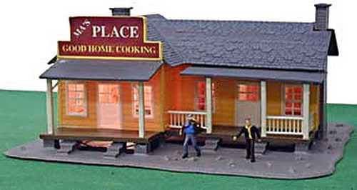 Model Power 672 HO Scale Built-up Ma's Place Lighted W/2 Hand Painted Figures