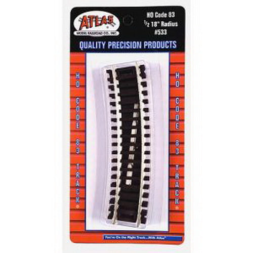 Atlas 0533 HO Code 83 Nickel Silver Rail 1/2 18" Radius Curved Track (Pack of 4)