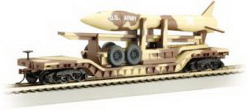 Bachmann 18344 HO Desert Military 52' Depressed Center Flat Car w Missile