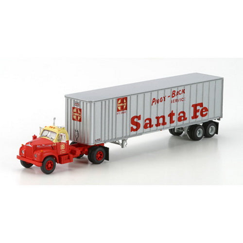 Athearn 70989 Santa Fe HO RTR Mack B Tractor w 40'' Exterior Post Trailer