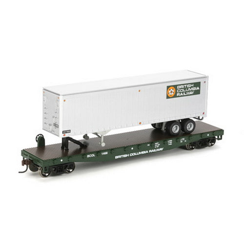 Athearn 72477 HO British Columbia Railway 50' Flatcar with 40' Trailer #2