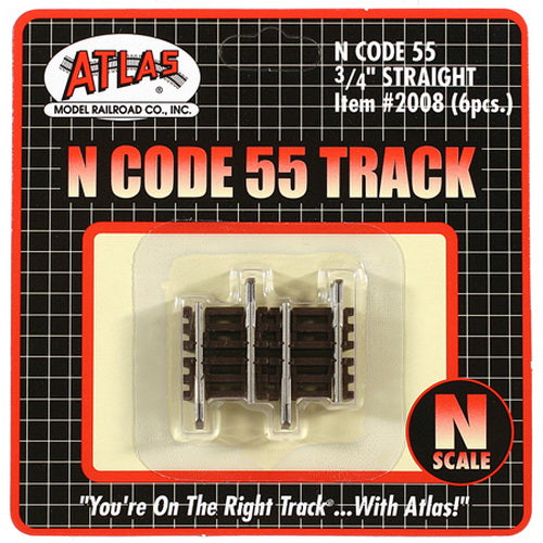 Atlas 2008 N Code 55 Nickel Silver 3/4" Straight Track (Pack of 6)