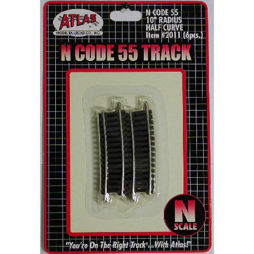 Atlas 2011 N Code 55 Nickel Silver 10" Radius Half Curved Track (Pack of 6)