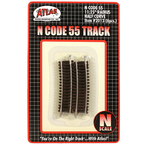 Atlas 2013 N Code 55 Nickel Silver 11.25" Radius Half Curved Track (Pack of 6)