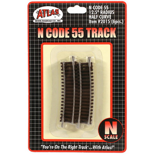 Atlas 2015 N Code 55 Nickel Silver 12-1/2" Radius Half Curved Track (Pack of 6)