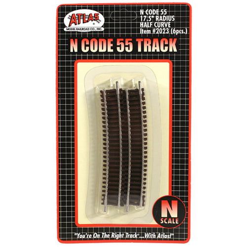 Atlas 2023 N Code 55 Nickel Silver 17.5" Radius Half Curved Track-Single Track