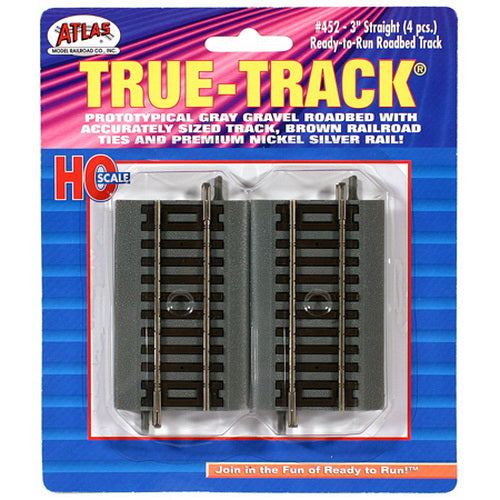 Atlas 452 HO Code 83 Nickel Silver 3" Straight Sections True-Track (Pack of 4)