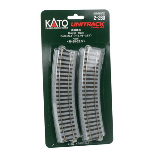 Kato 2-260 HO Code 83 16-7/8" Radius 22.5° Curved UniTrack (Pack of 4)