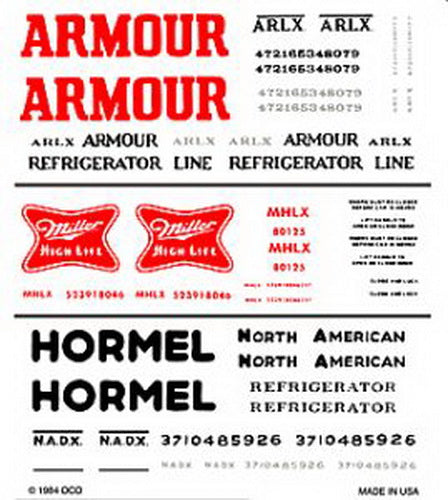 Woodland Scenics DT611 Reefer Cars/Armour/Miller/Hormel Dry Transfer Decals