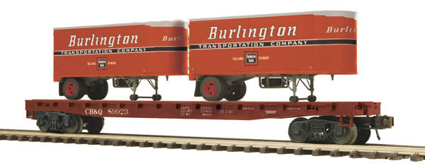 MTH 20-98752 O CB&Q Flat Car w/2 Pup Trailers