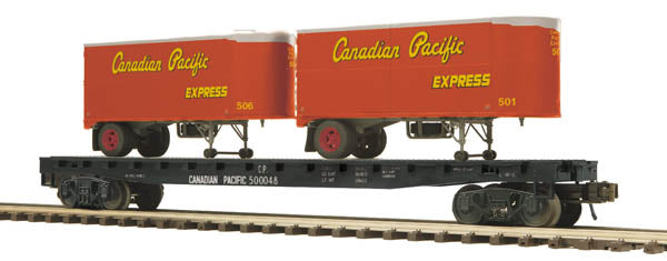 MTH 20-98753 O Canadian Pacific Flat Car with 2 PUP Trailers