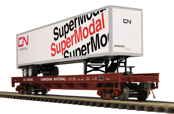 MTH 20-98767 O Canadian National Flat Car w/ 48' Trailer #685846