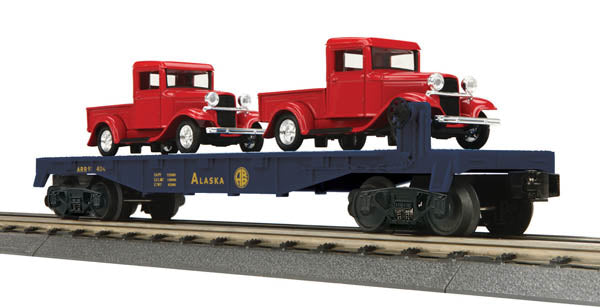 MTH 30-76404 FLAT CAR with 2 '34 PICK UP TR ALASKA