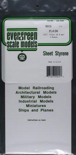 Evergreen Scale Models 9015 .015" x 6" x 12" Polystyrene Sheets (Pack of 3)