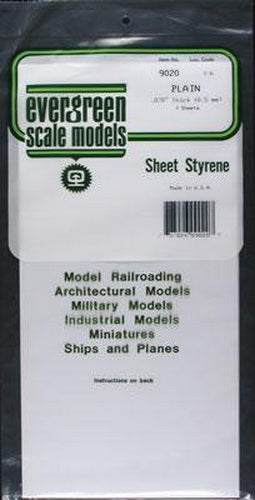 Evergreen Scale Models 9020 .020" x 6" x 12" Polystyrene Sheets (Pack of 3)