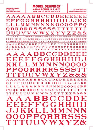 Woodland Scenics MG704 Model Graphics Roman R.R. Red Dry Transfer Decals