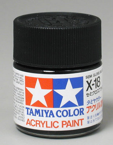 Tamiya 81018 X-18 Semi-Gloss Black Acrylic Paint - 23 ml. Bottle
