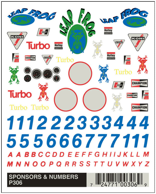 PineCar P306 Sponsors & Numbers Dry Transfer Decals